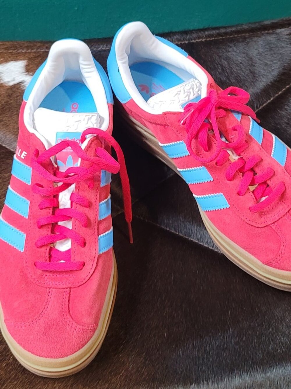 Adidas Gazelle Pink Red & Blue Suede Sneakers Gum Sole 6.5